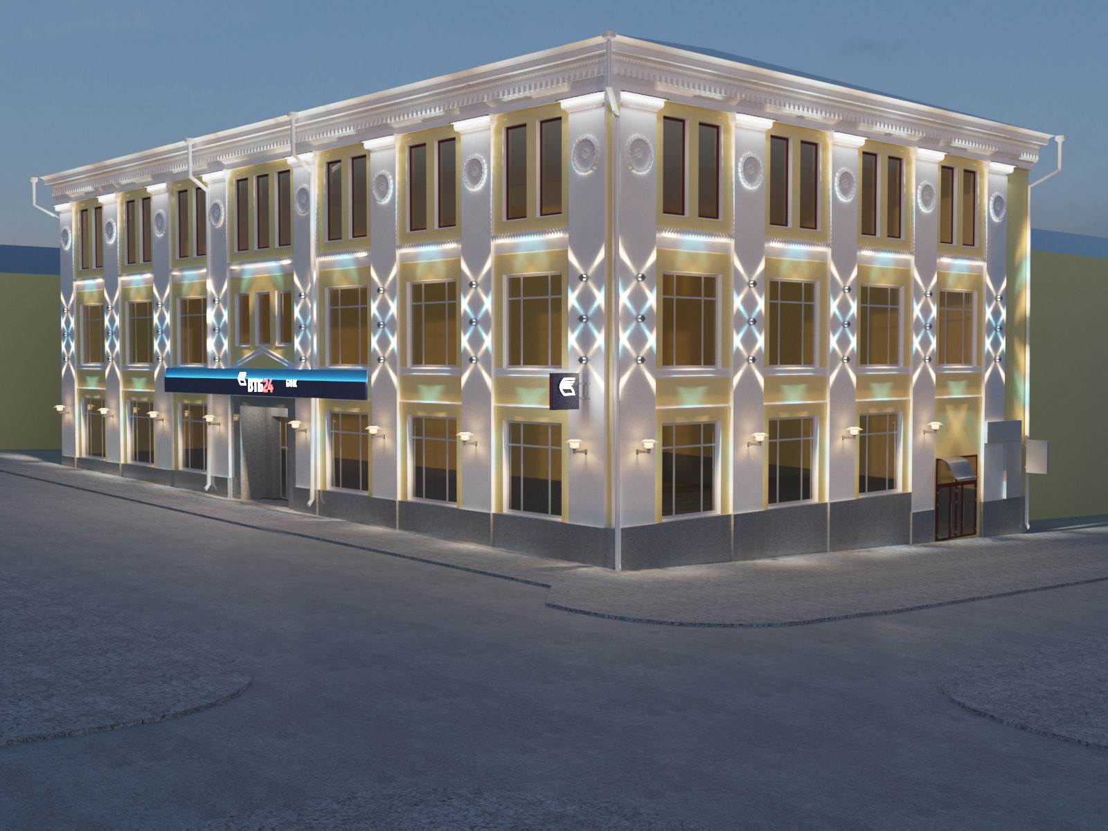 Световое решение фасада банка