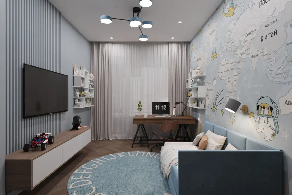 Ремонт квартиры в теплых тоннах с акцентами в нежно голубом цвете