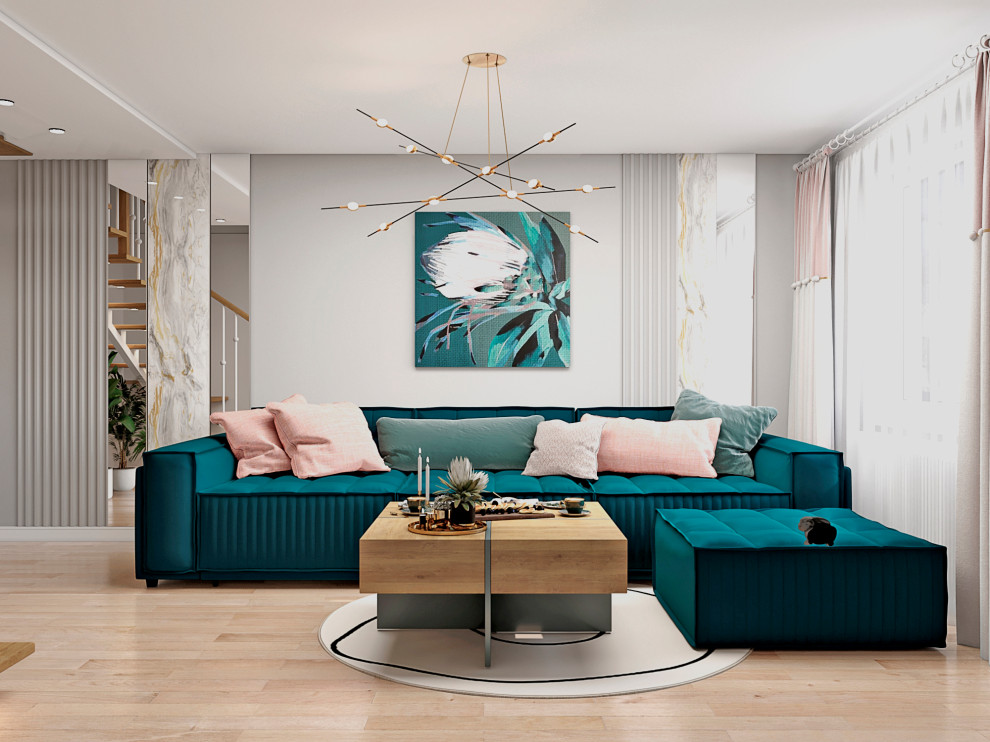 Кухня - гостиная с воздушной лестницей