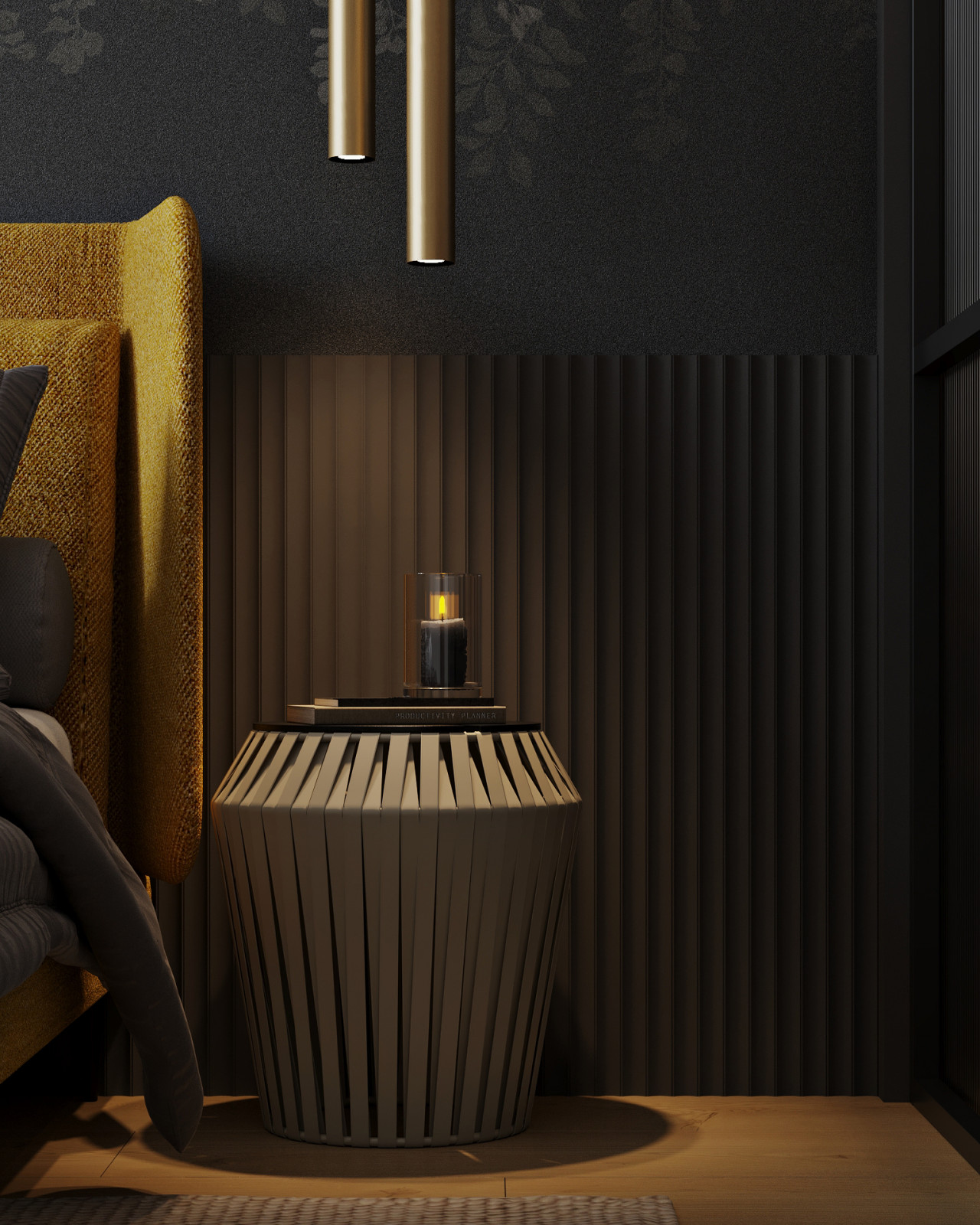 Обложка проекта: Спальня с эффектным панно