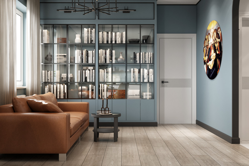 Дизайн квартиры в современном стиле. Цветные акценты и библиотека в 90 м. кв.