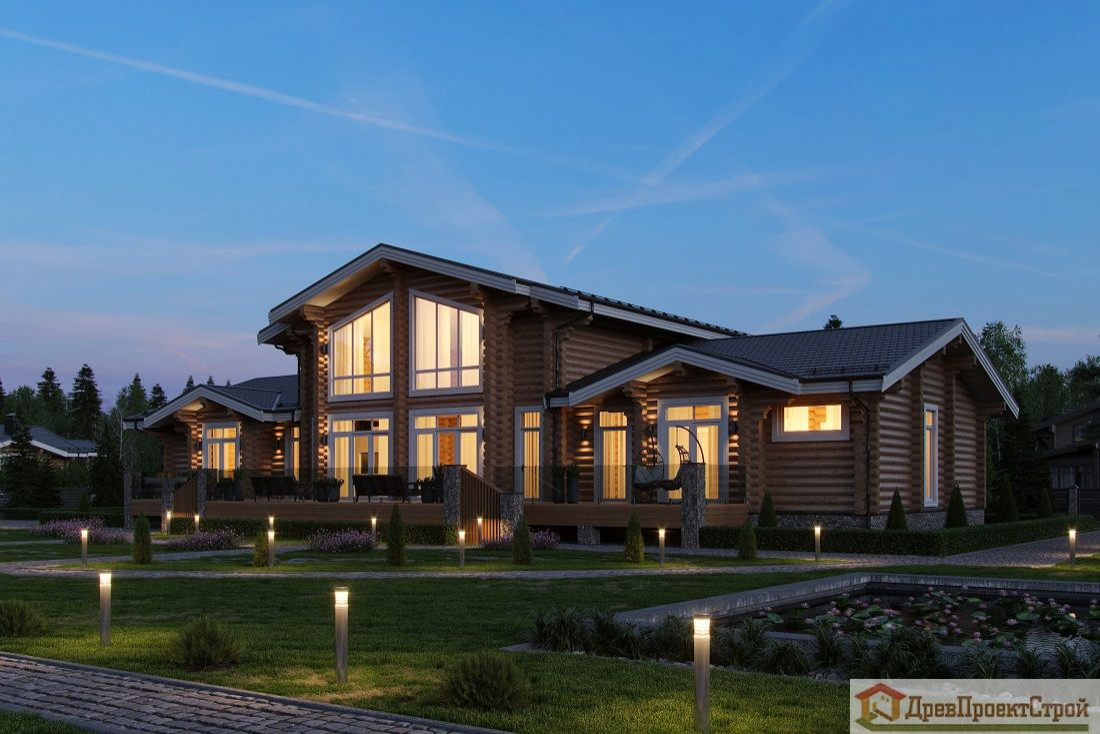 Дом из оцилиндрованных бревен 443,92м². Размеры 27400 х 15630.Проект № 307