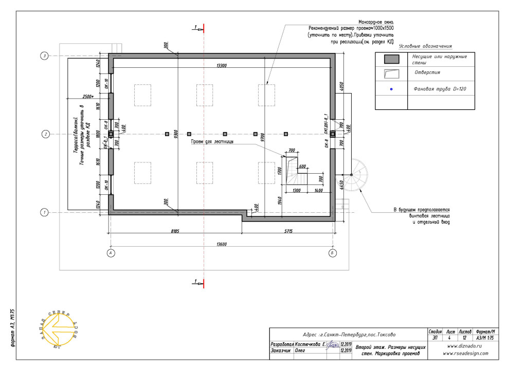 Второй этаж_размеры несущих стен