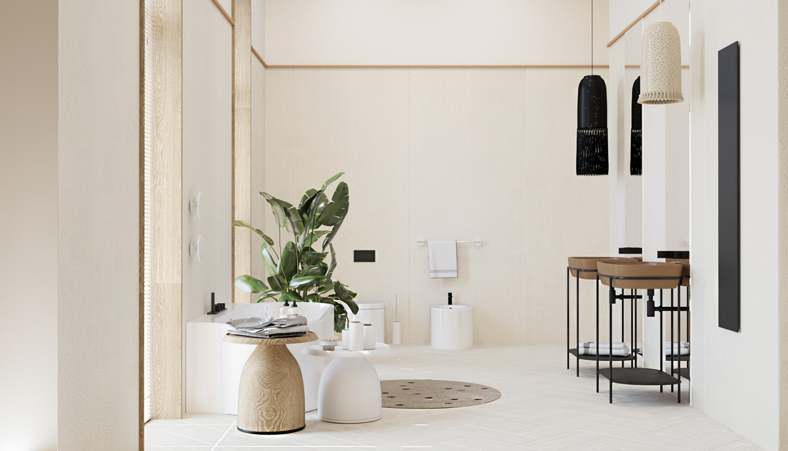 Интерьер ванной комнаты в загородном доме