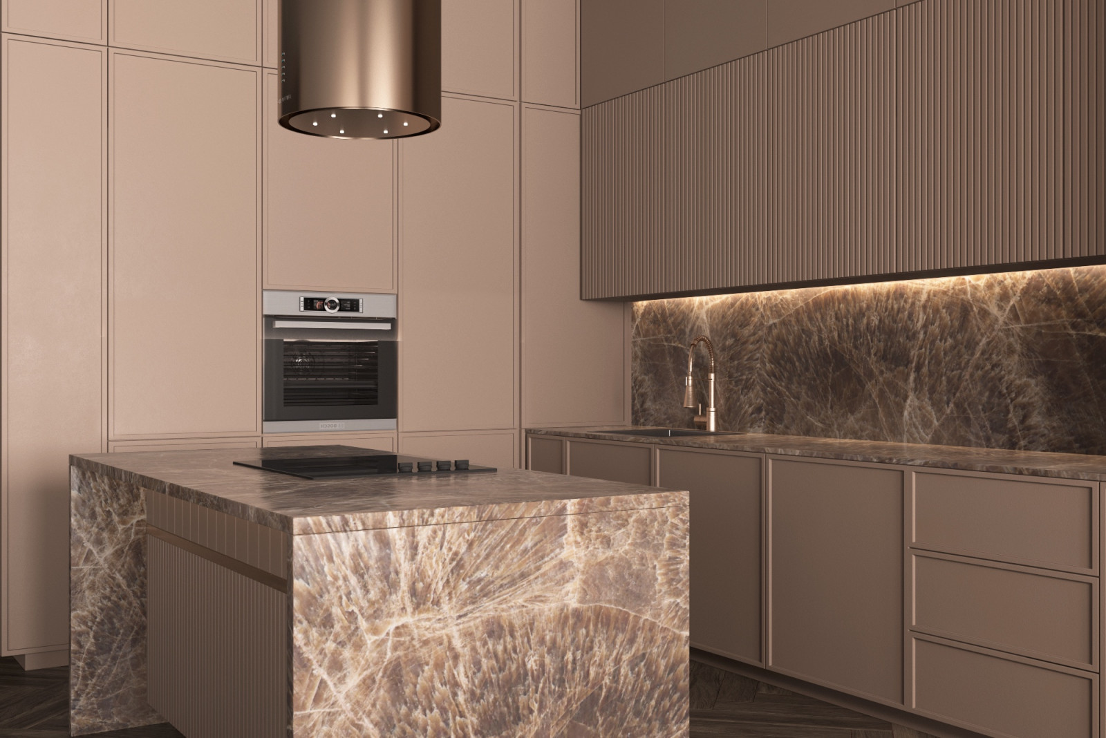 Кухня с островом в камне