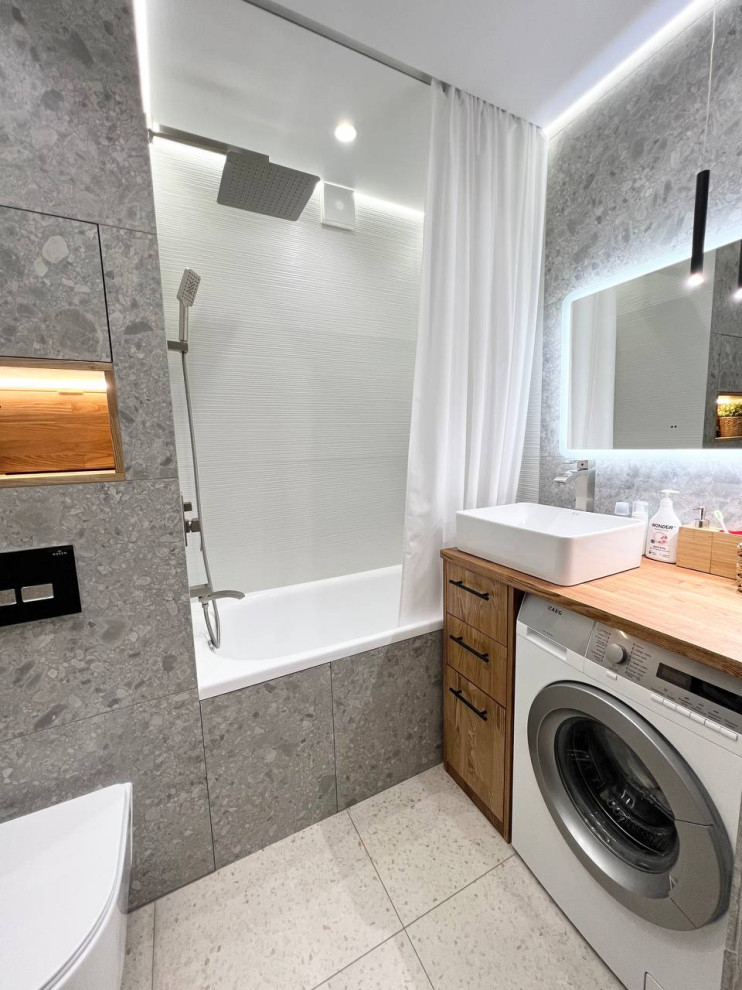 Современная ванная в серо-бежевой палитре