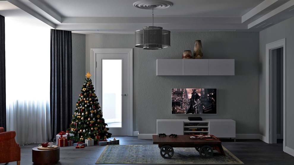 Гостиная в серых тонах.