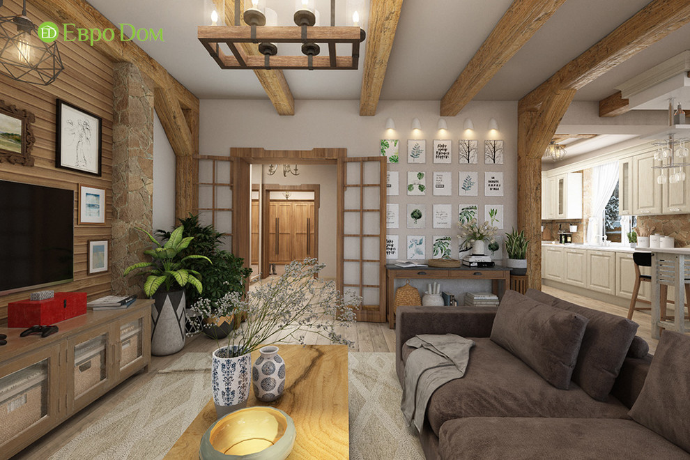 Дизайн интерьера двухкомнатного дома 73 кв. м в стиле шале