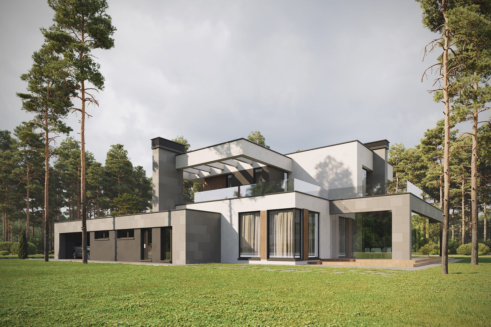 Современный дом с панорамным остеклением