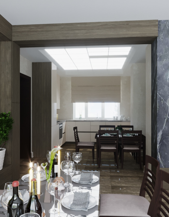 300 кв, кухня студия