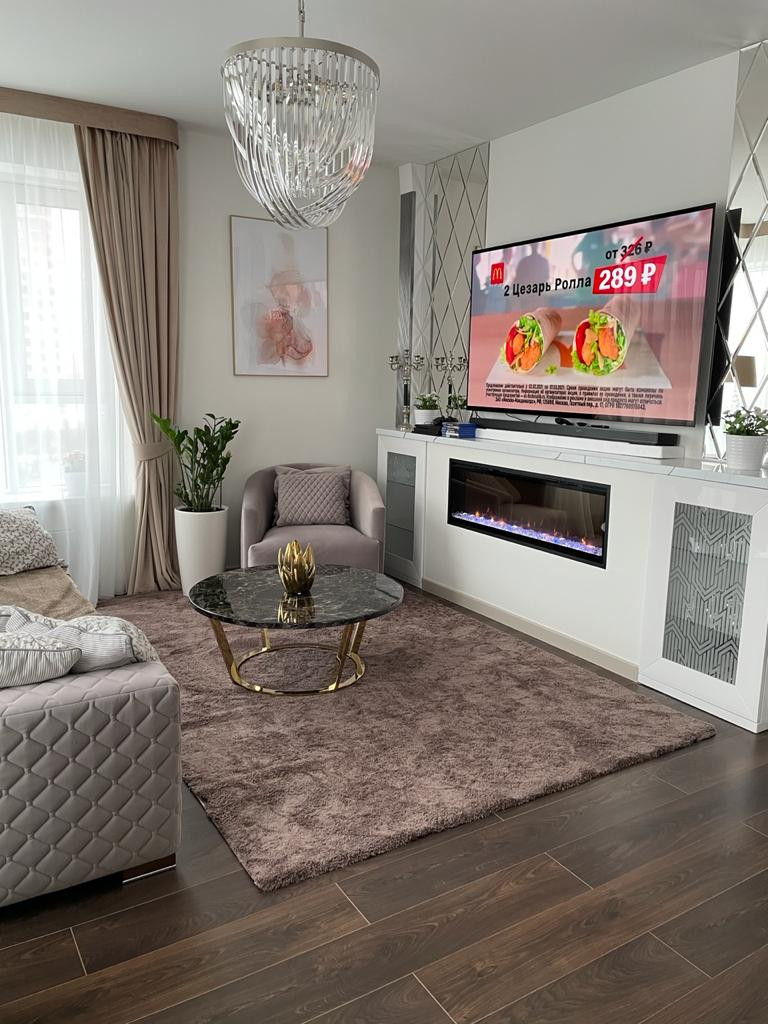 Фото готового интерьера кухни-гостиной ЖК Ботанический сад г. Москва