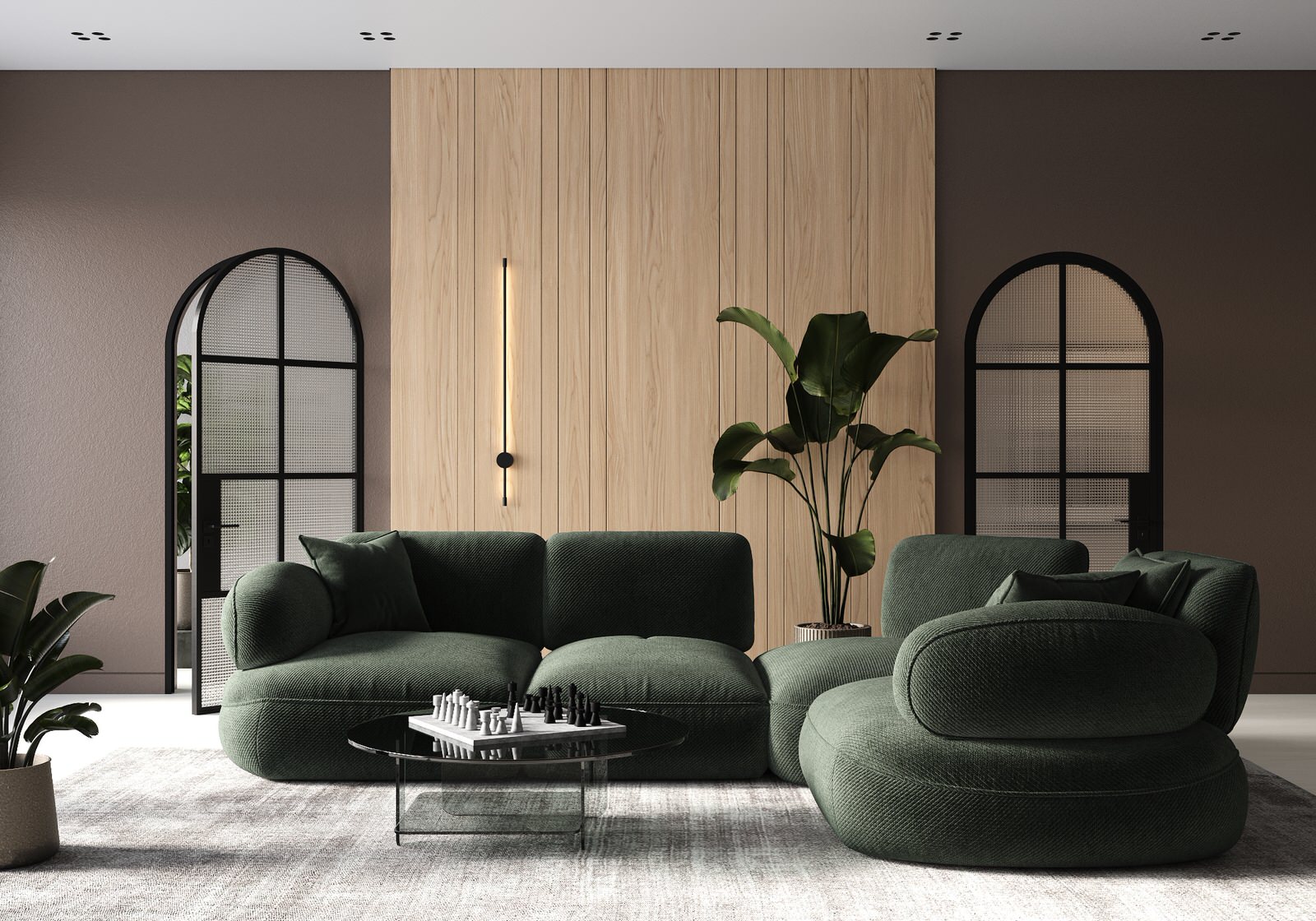 3д визуализация мягкой мебели в интерьерном окружении