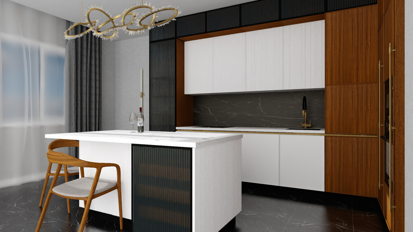 Дизайн кухни в стиле минимализм с элементами современной классики