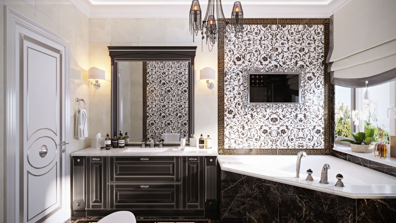 Черно-белая ванная