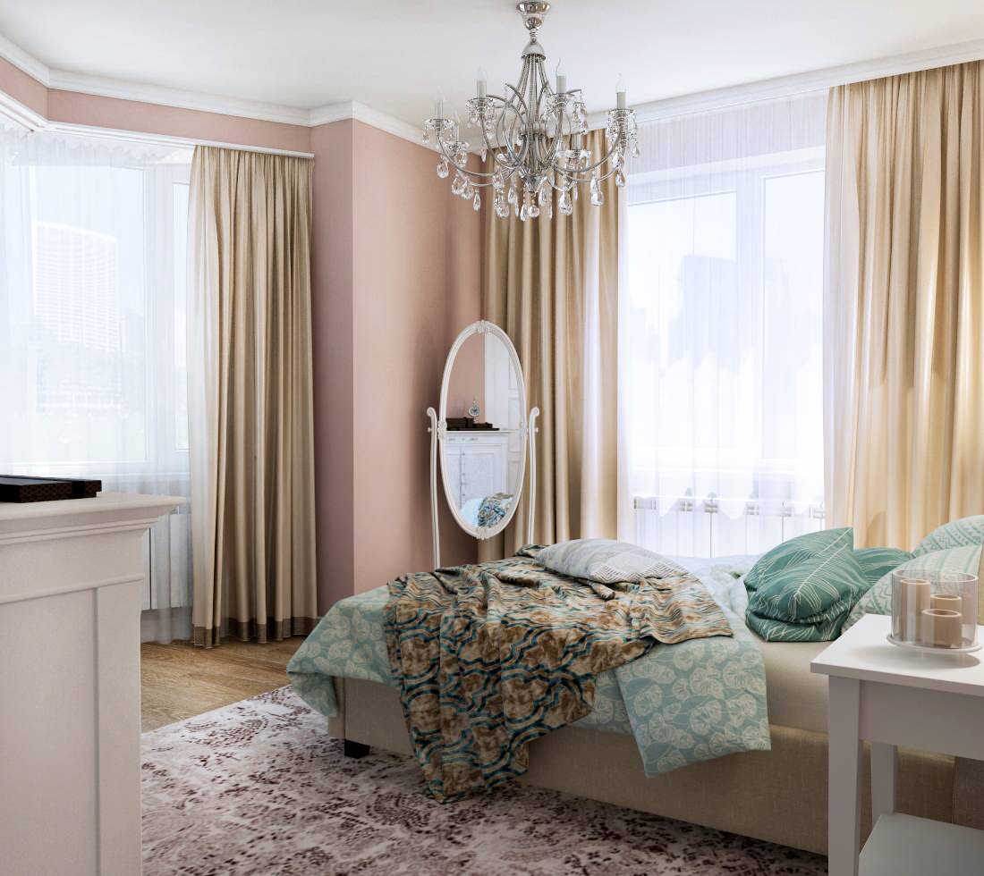 Дизайн спальни в коралловых тонах