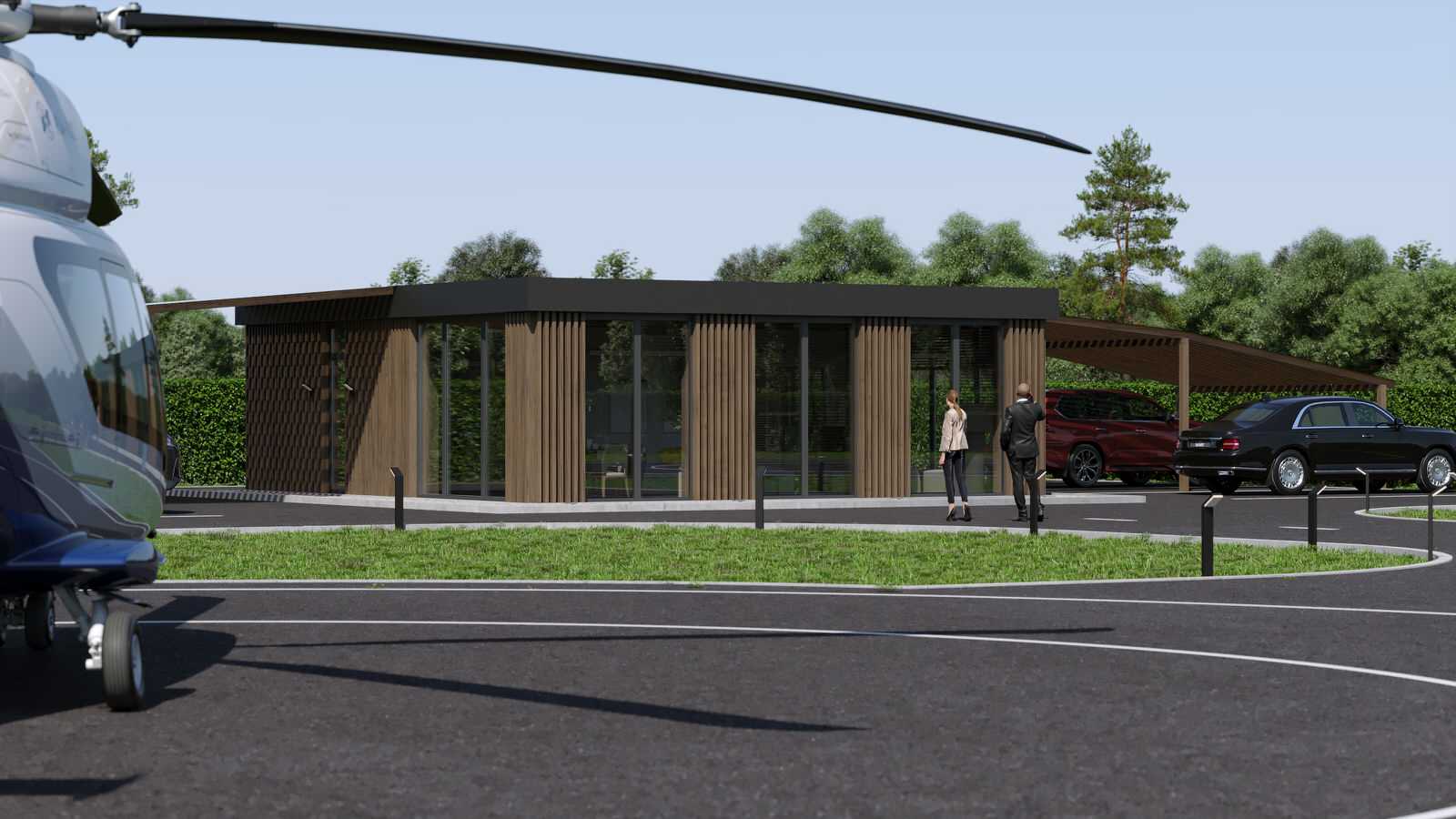 Дизайн здания ожидания гостей и пилотов на вертолётной площадке