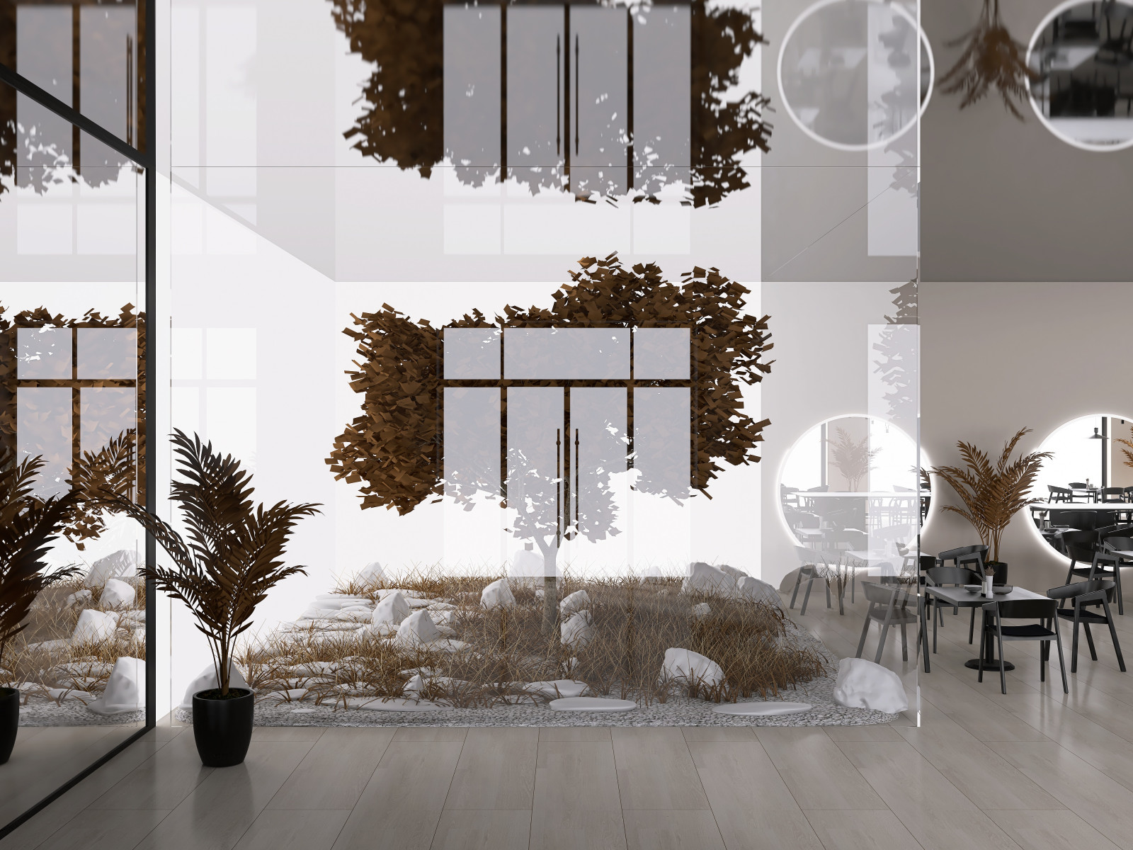 Наш проект ресторана в индустриально-минималистичном стиле Интерьер общественног