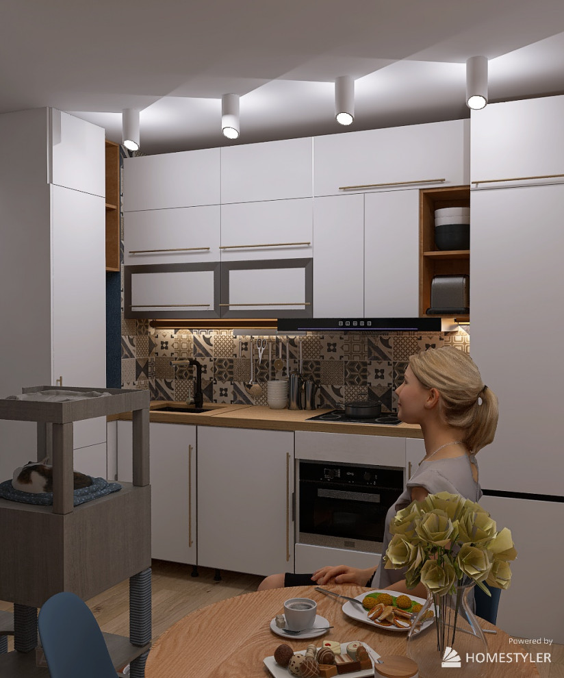 Квартира-студия с кроватью на подиуме для семейной пары