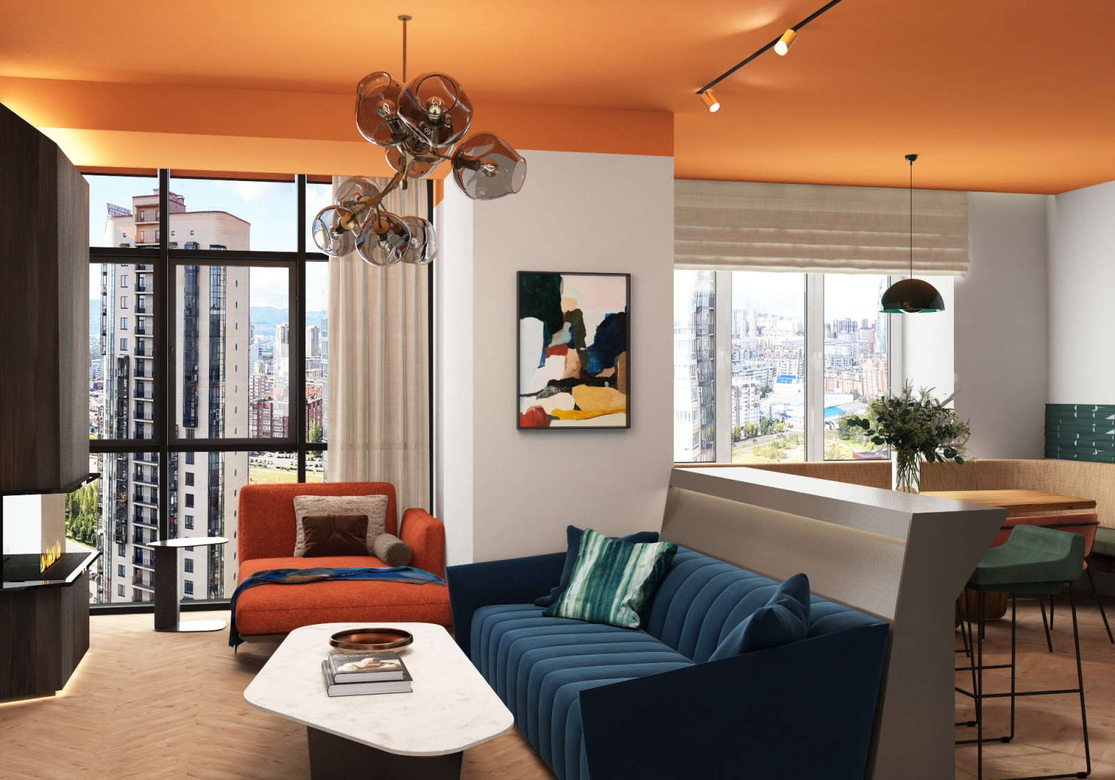 Яркий дизайн интерьера на взлётке