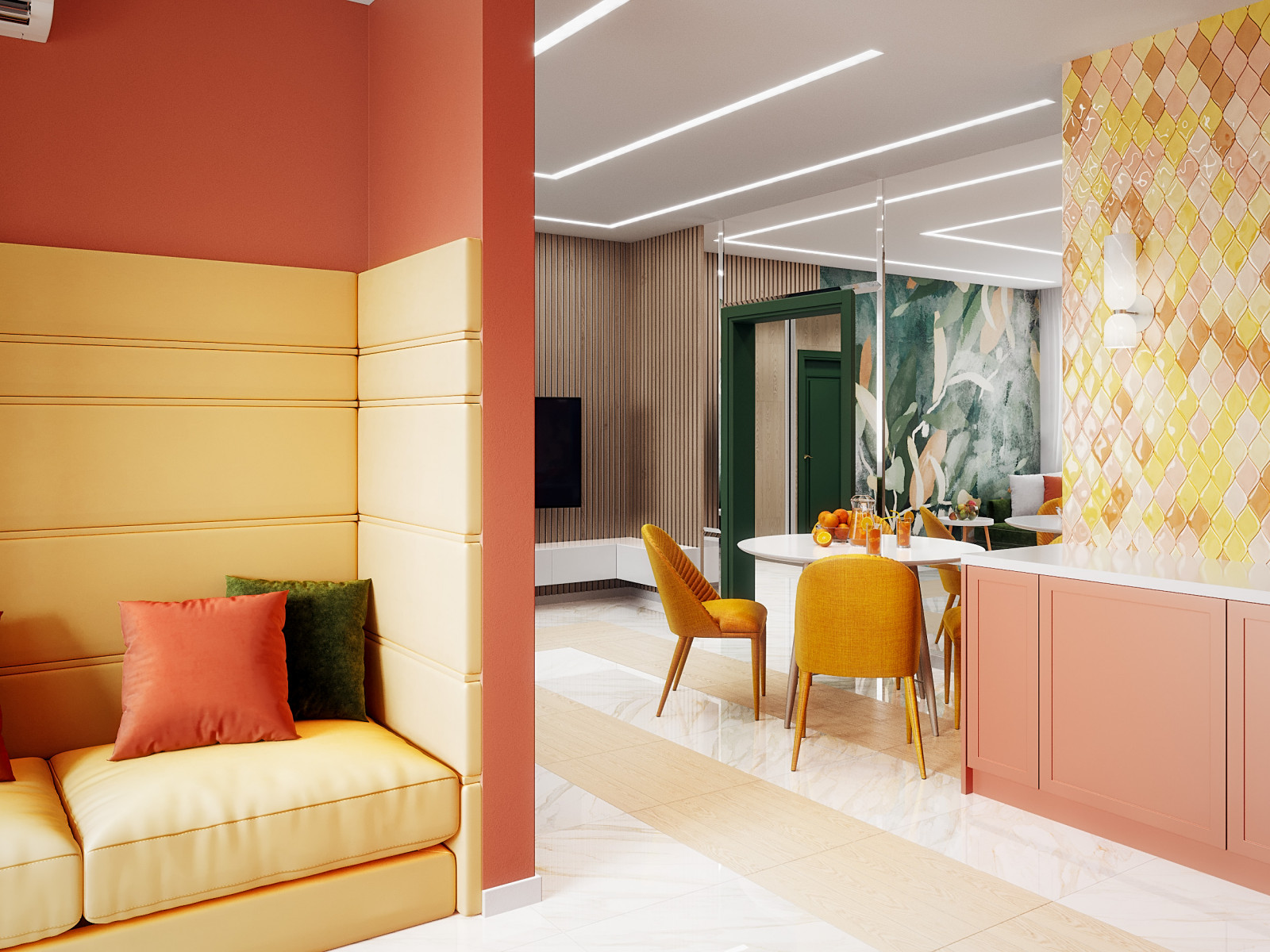 Гостиная кухня в сочных цветах