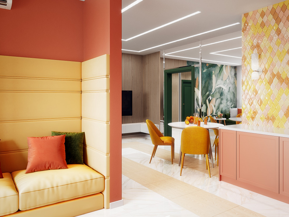 Гостиная кухня в сочных цветах