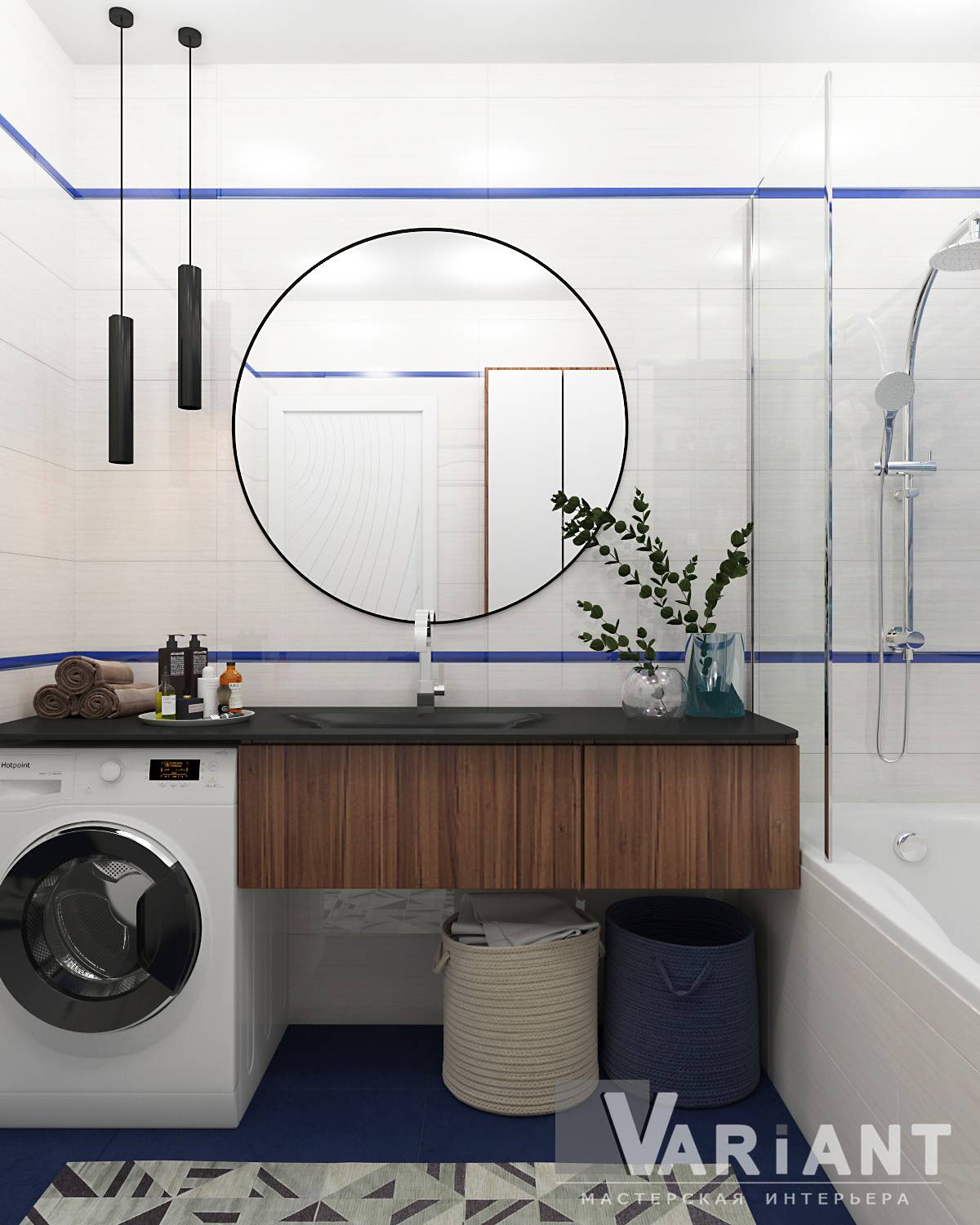 Ванная с синими акцентами