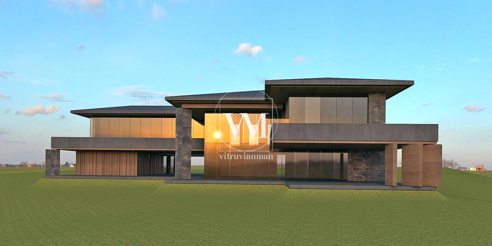 Обложка проекта: Дом в стиле Райта - Дома прерий - Современная классика - 1200м2