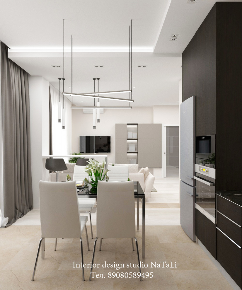 Дизайн интерьера кухни гостиной в современном стиле ЖК.Ньютон