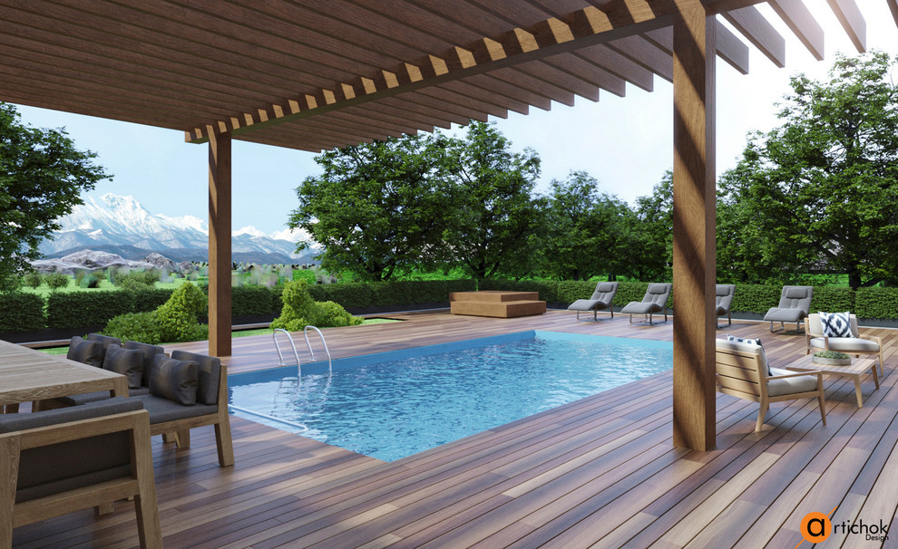 Терраса загородного дома с бассейном