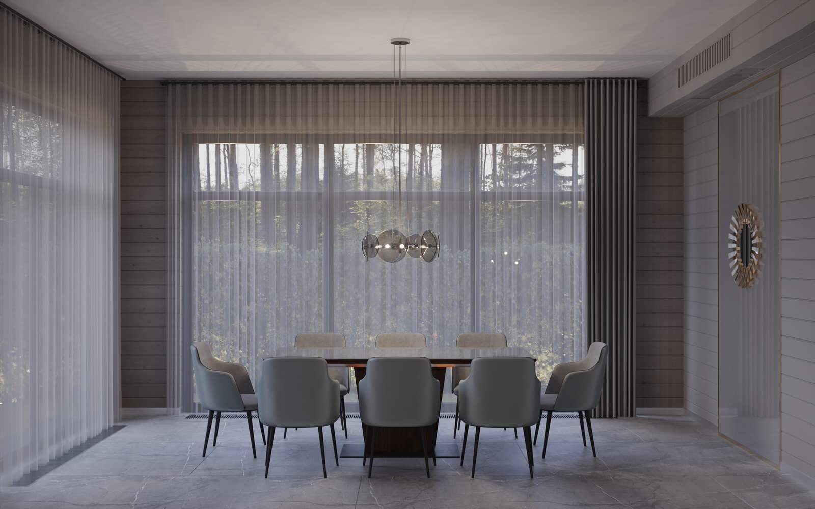 Столовая с камином в проекте загородного дома