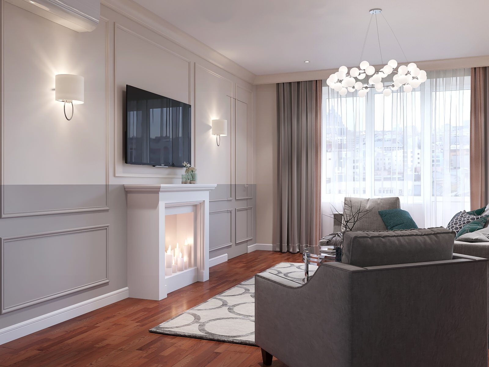 Интеллигентная серо-голубая квартира