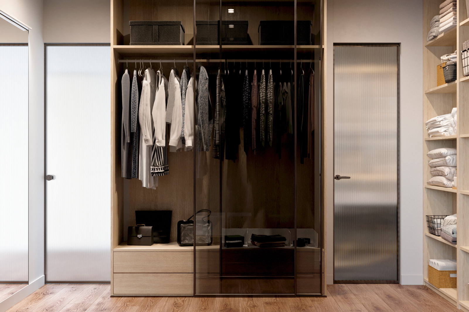 Ванная комната с гардеробной (мастер спальня). Ванная отделана керамогранитом