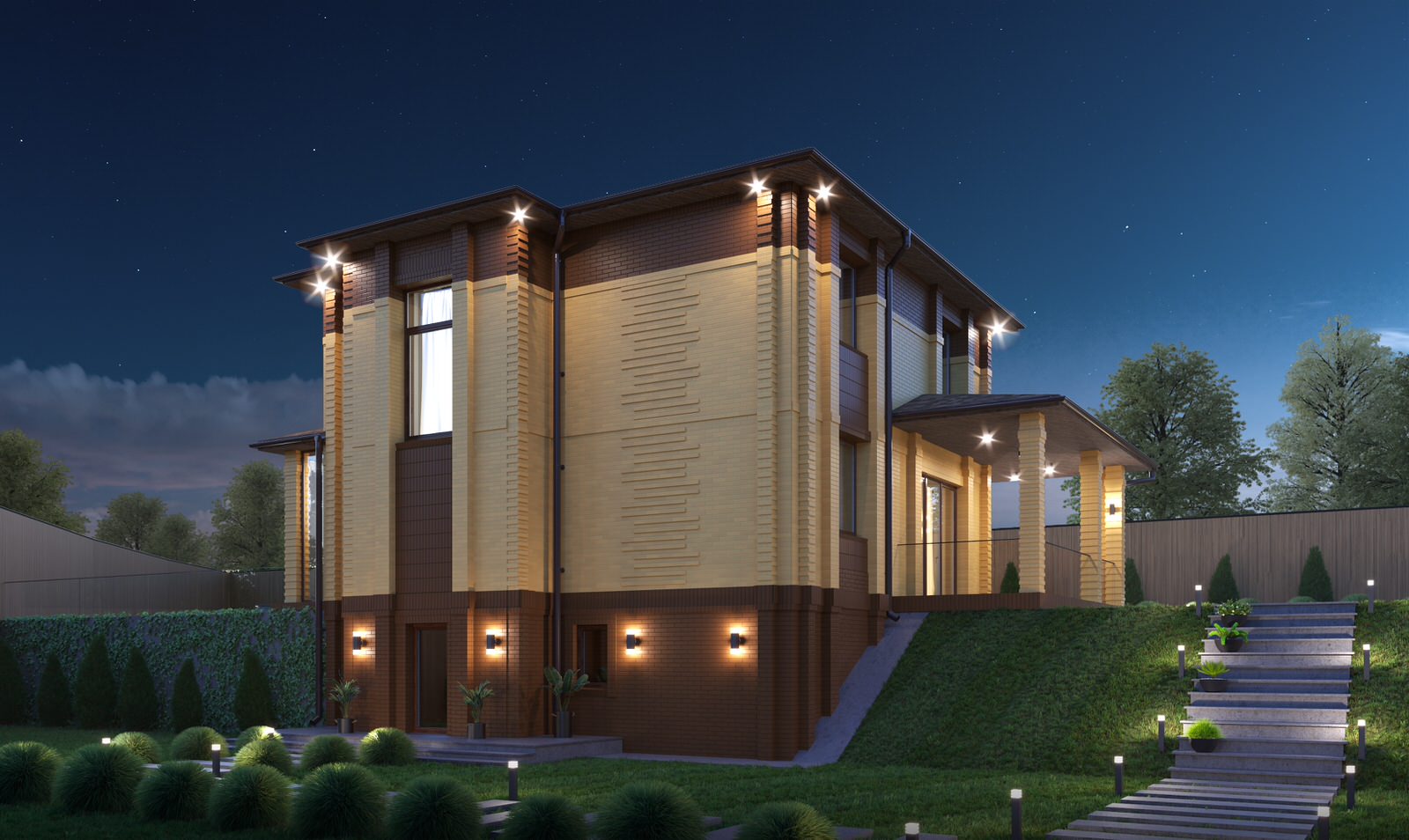 Дизайн фасада из кирпича для коттеджа в пригороде Владивостока