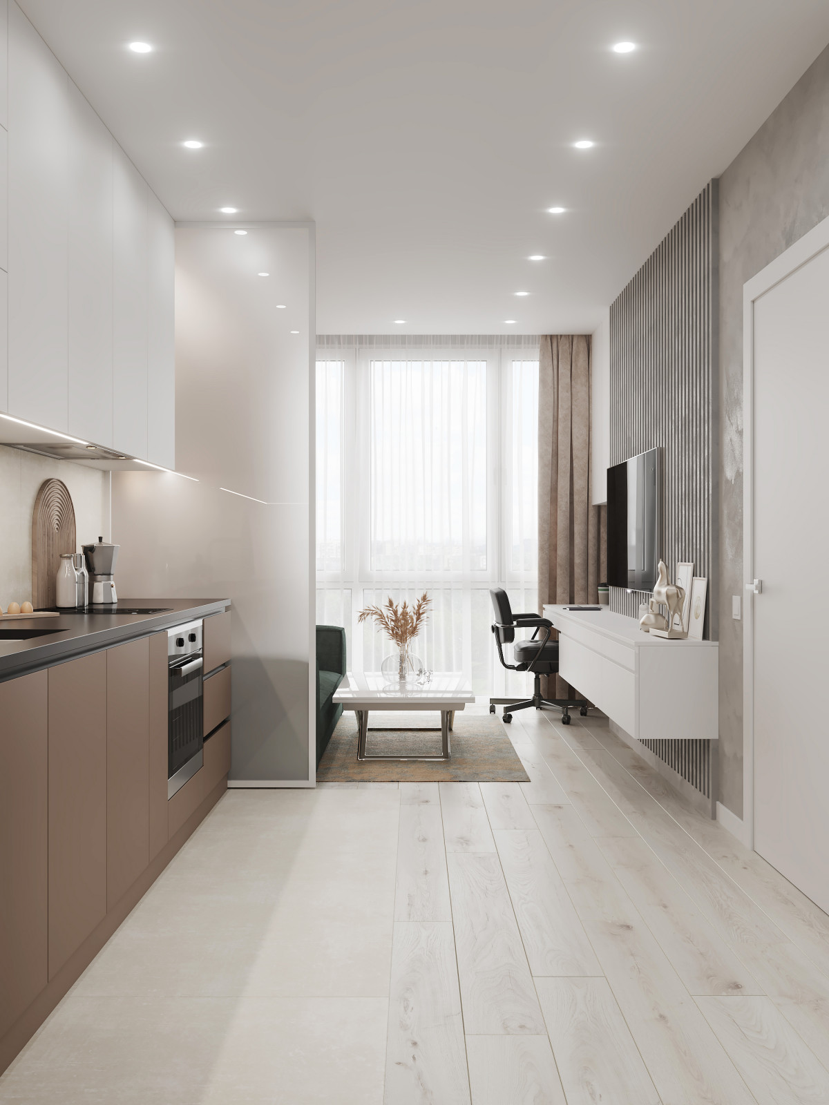 Современная квартира-студия в пастельных тонах