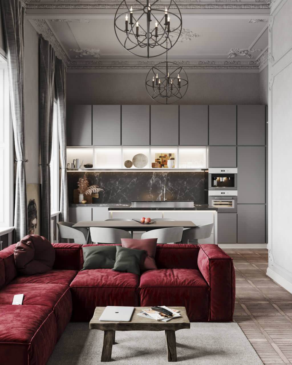 One bedroom apartment 65 m² in eclectic style