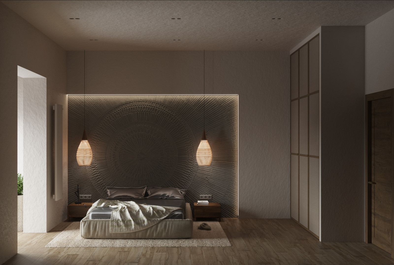 Спальня в стиле ваби-саби из дизайн-проекта в ЖК 8Клёнов, Москва