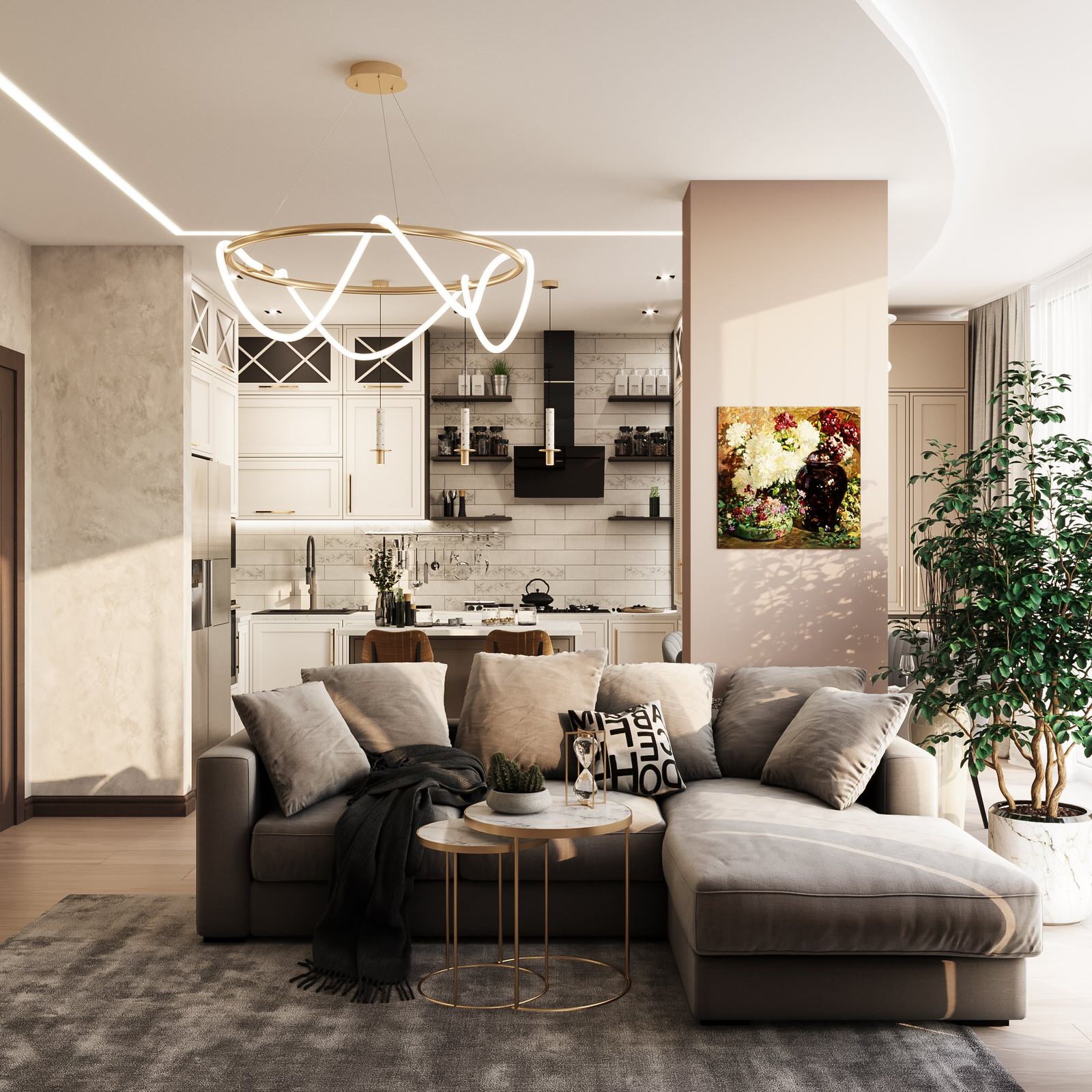 Обложка проекта: Дизайн двухкомнатной квартиры в современном стиле с элементами лофта | 91 м2