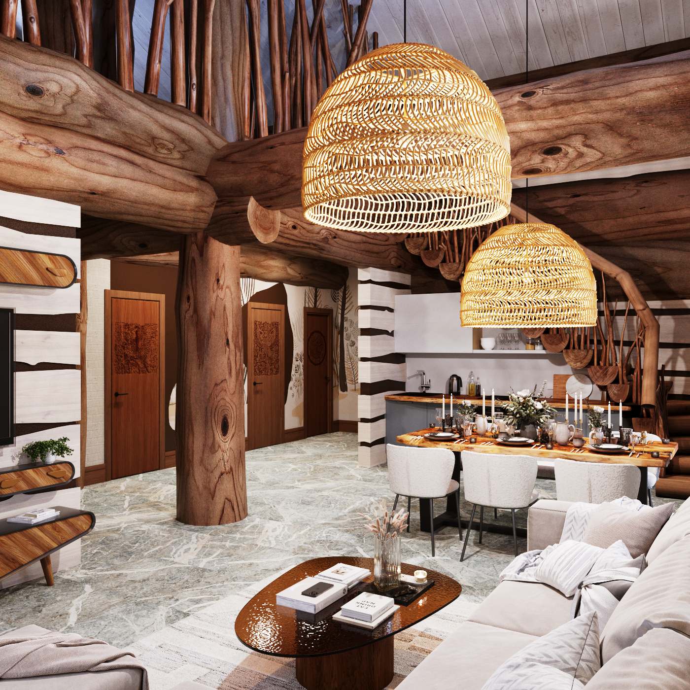 Концепция интерьера гостиной банного комплекса