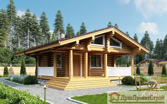 Обложка проекта: Проект бани № 5. Баня из оцилиндрованных бревен 59,19м², 10000 х 7000.