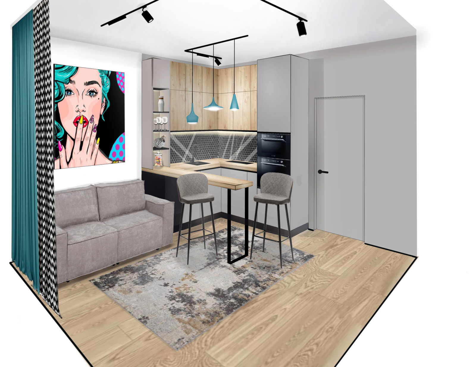 Однакомнатная квартира в Современном стиле с элементами Поп-арта.