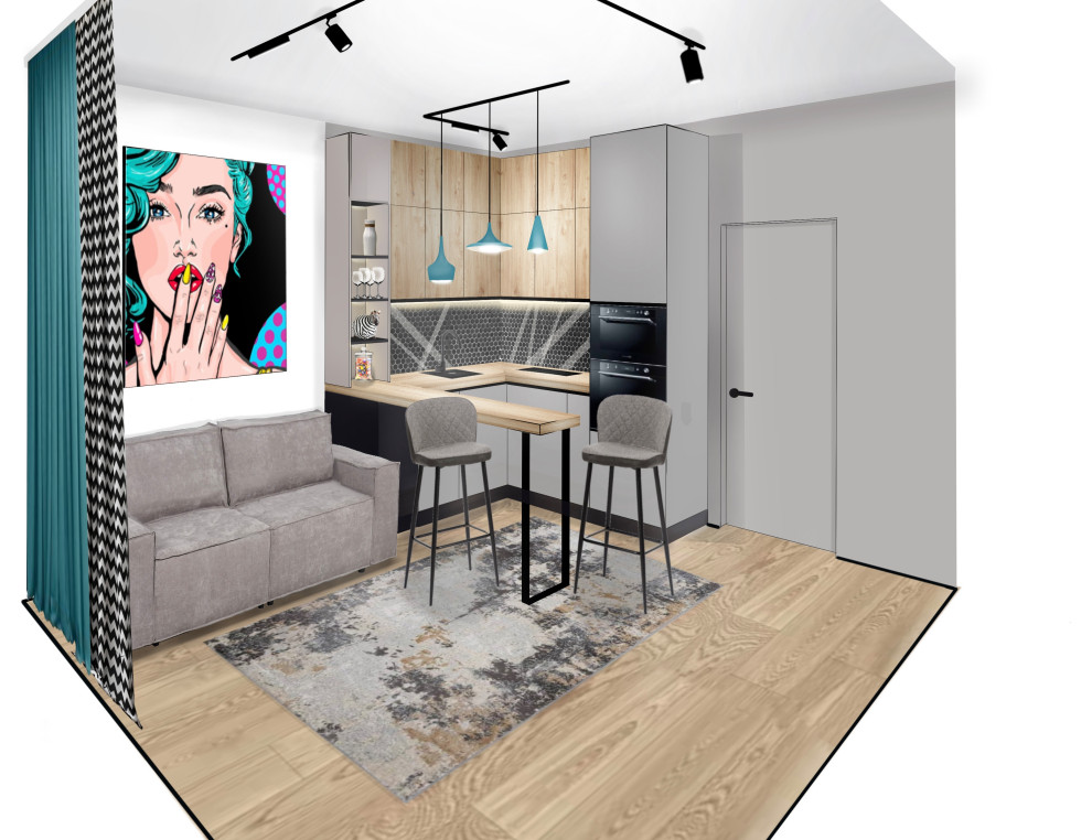 Однакомнатная квартира в Современном стиле с элементами Поп-арта.