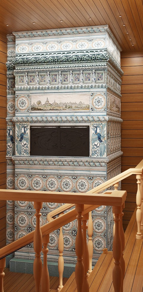 Русская баня. Изразцовая печь на дровах.