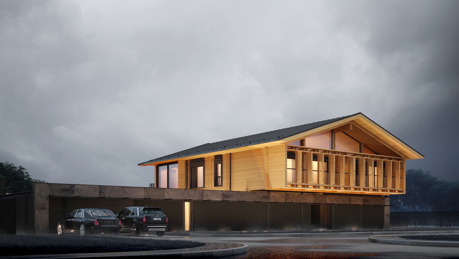 Индивидуальный жилой комплекс из дерева, камня и стекла / 650 м.кв