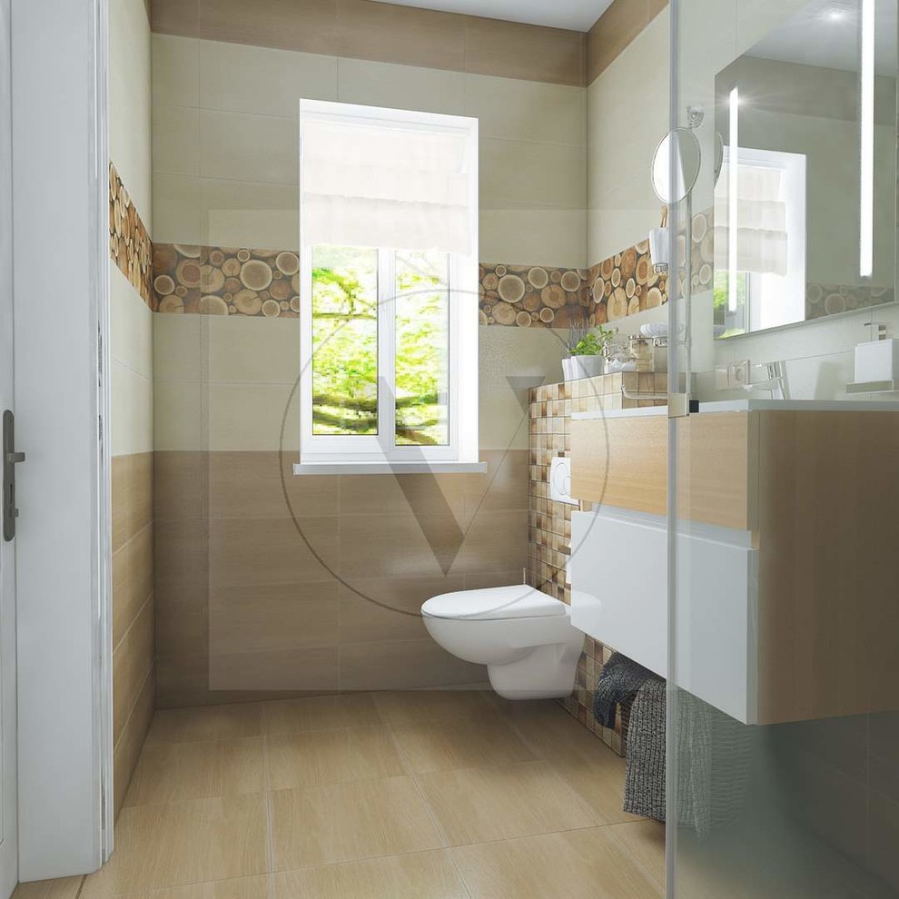 Светлая ванная комната с окном