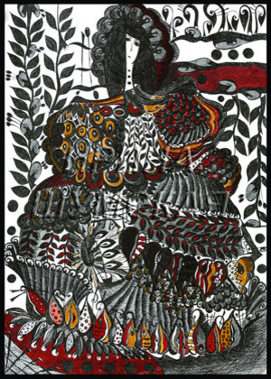 декоративная графика."Собирательница сердец"