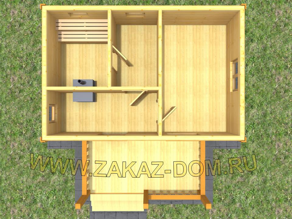 Проект одноэтажной бани из бруса (6х6 м) : Б-106