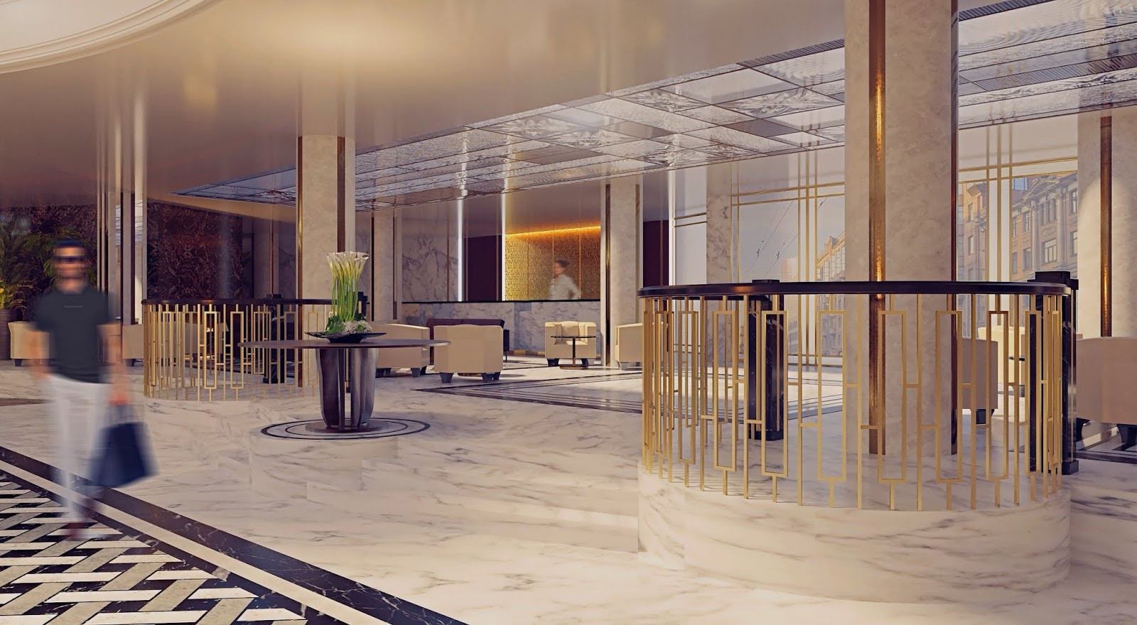Visualizations of ground floor of Moscow Marriott Tverskaya Hotel