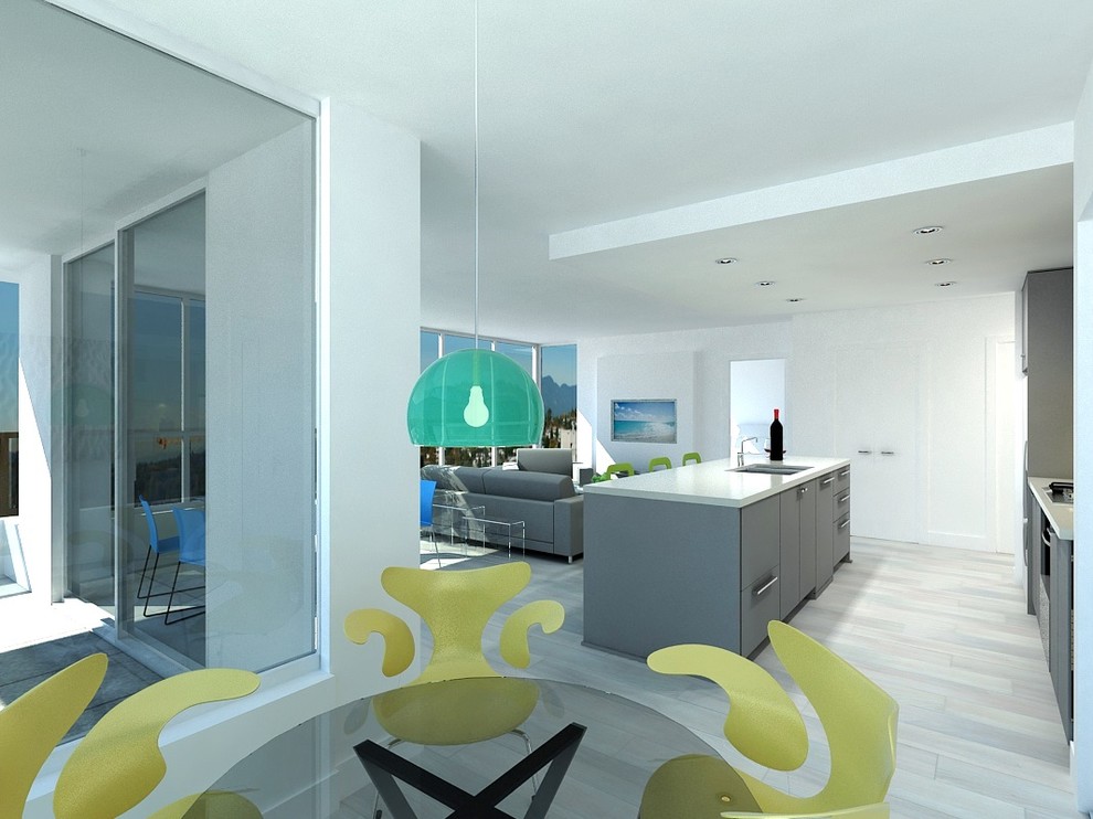 Дизайн кухни-гостиной в морском стиле