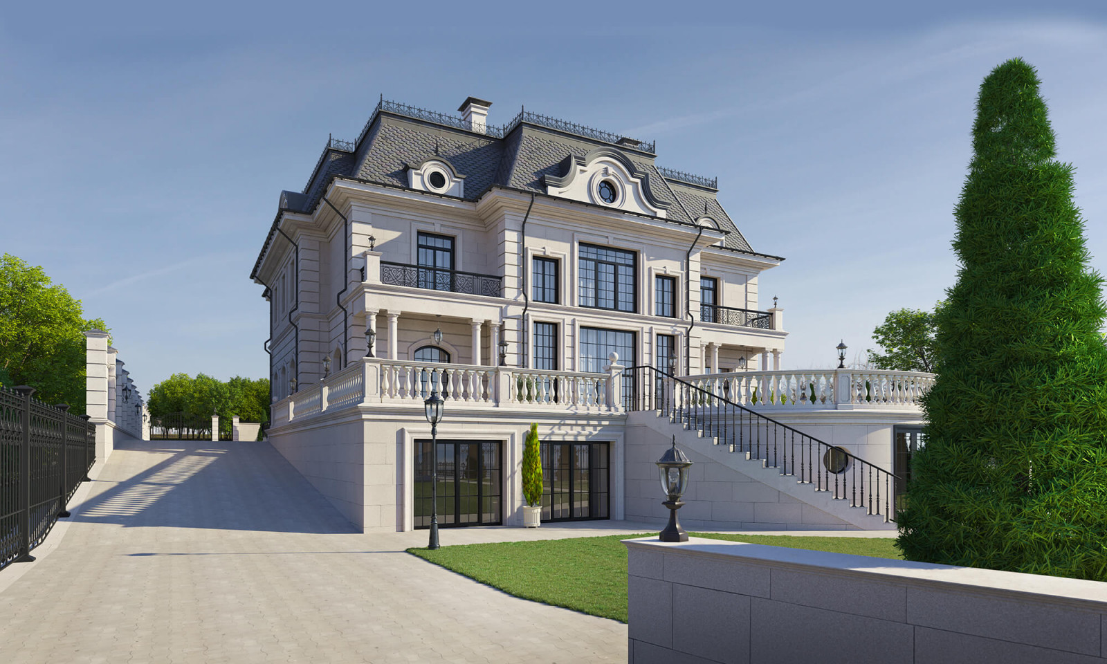 Архитектурный проект жилого дома с бассейном в классическом стиле. 1100кв.м.