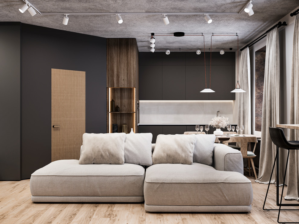 КУХНЯ-ГОСТИНАЯ В СТИЛЕ ЛОФТ, 45 КВ.М